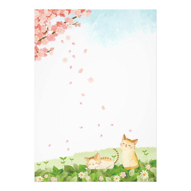 Impression Photo Chats amusants chantant sous les fleurs de cerisie (Devant)