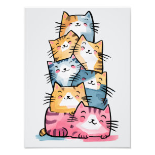 Impression Photo Chats Whimsical Watercolor Moderne
