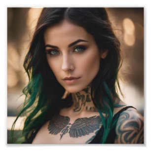 Impression Photo Chaud Tattoo Girl Black Green Ombre Cheveux