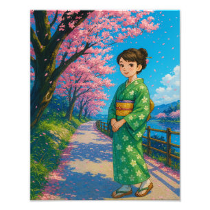 Impression Photo Chemin de fleurs au printemps - Japonais Kimono Gi