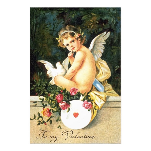 Impression Photo Cherub Cupid Dove Coeur Rose (Devant)