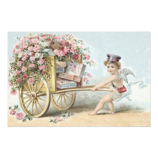 Impression Photo Cherub Cupid Mail Rose Candy Cart (Devant)