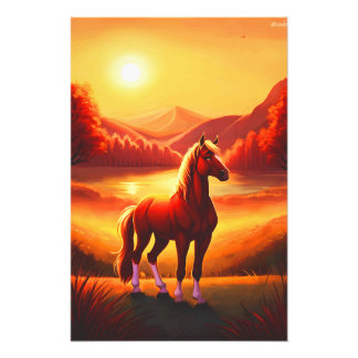 Impression Photo Cheval au coucher du soleil