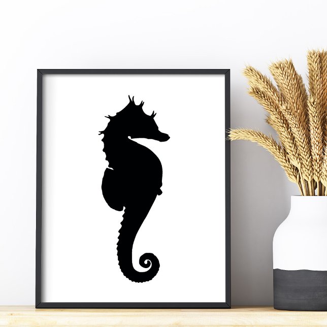 Impression Photo Cheval de mer noir et blanc (Black and White Seahorse Photo Print)