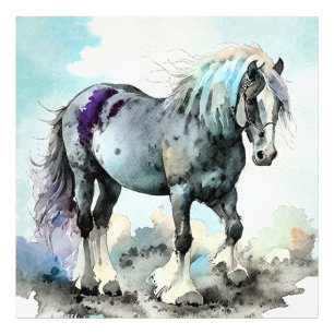 Impression Photo Cheval de trait Shire aquarelle