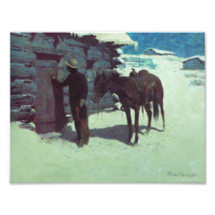 Impression Photo Cheval et Cowboy neige hivernale