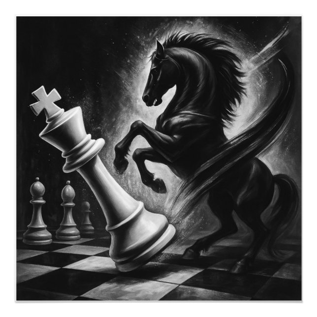 Impression Photo Cheval Noir Dramatique vs Roi - Oeuvre audacieuse  (Devant)