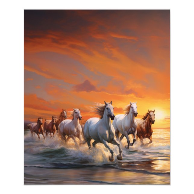 Impression Photo "Chevaux sauvages au coucher du soleil sur la côte (Devant)