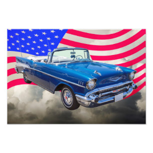 Impression Photo Chevrolet Bel Air 1957 avec drapeau américain
