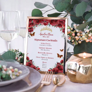 Impression Photo Chic Rouge Floral or Quinceanera Bar Menu Boisson