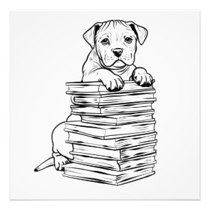 Impression Photo Chien et Livres Line Art