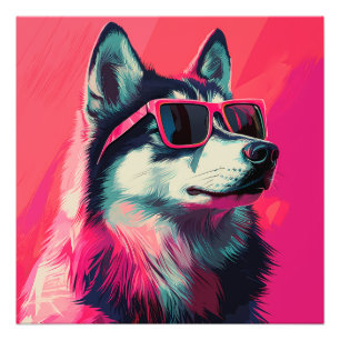 Impression Photo Chien husky sibérien cool avec des lunettes de sol