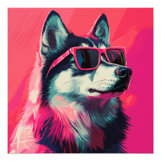 Impression Photo Chien husky sibérien cool avec des lunettes de sol