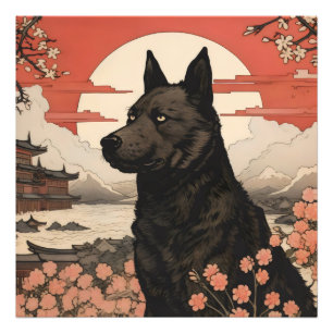 Impression Photo Chien noir Ukiyo-e