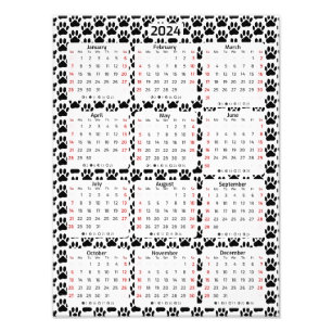 Impression Photo Chien Pawprint Motif 2024 Calendrier