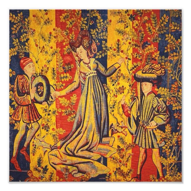 Impression Photo Chinoiserie médiévale italienne rouge jaune (Devant)
