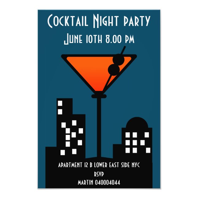 Impression Photo Cocktail Night Party Invitation (Devant)