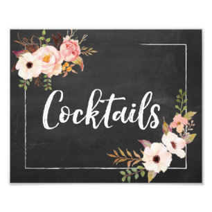 Impression Photo Cocktails Rustique Chalkboard Floral Mariage Sign