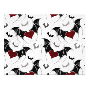 Impression Photo Coeur d'Halloween avec ailes de chauve-souris noir