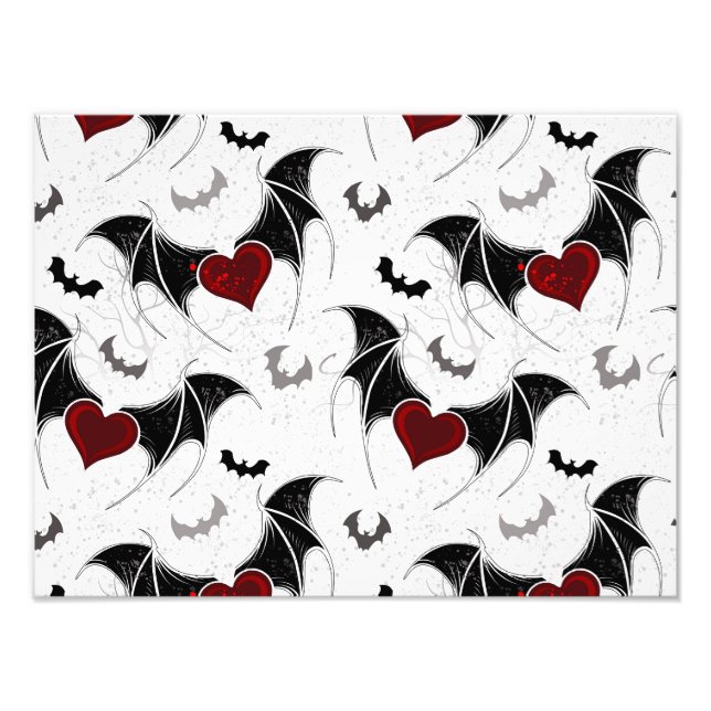 Impression Photo Coeur d'Halloween avec ailes de chauve-souris noir (Devant)