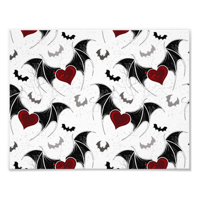 Impression Photo Coeur d'Halloween avec ailes de chauve-souris noir (Devant)