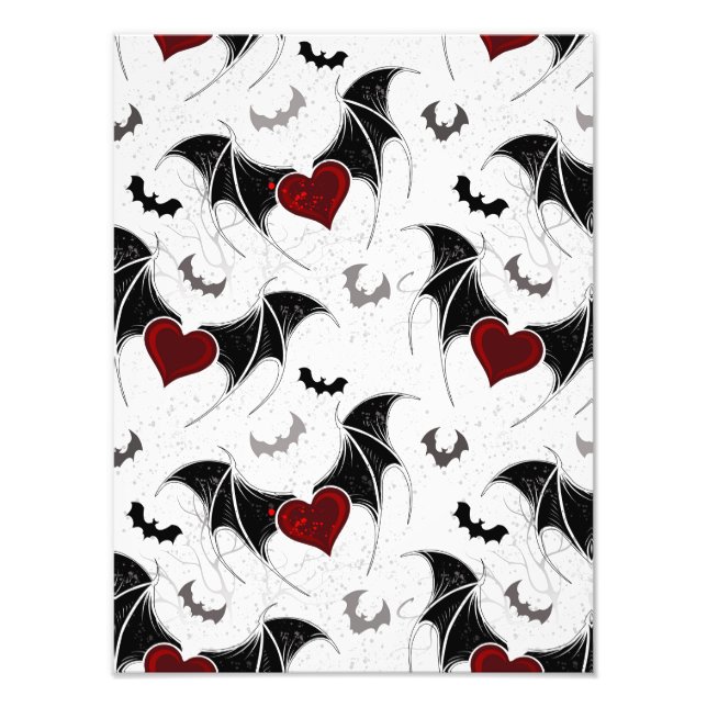 Impression Photo Coeur d'Halloween avec ailes de chauve-souris noir (Devant)