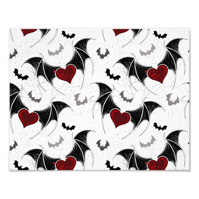 Impression Photo Coeur d'Halloween avec ailes de chauve-souris noir (Devant)