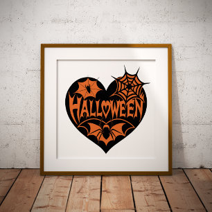 Impression Photo Cœur d'Halloween, Forme de cœur noir, Toile d'arai