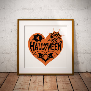 Impression Photo Cœur d'Halloween, Forme de cœur orange, Toile d'ar