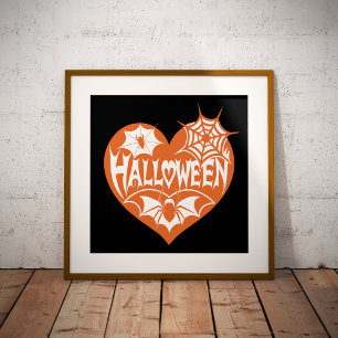 Impression Photo Cœur d'Halloween, Forme de cœur orange, Toile d'ar