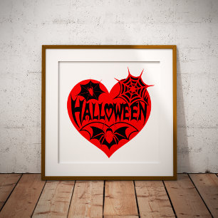 Impression Photo Cœur d'Halloween, Forme de cœur rouge, Toile d'ara