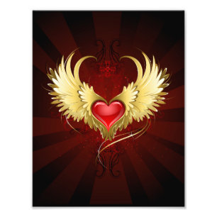 Impression Photo Coeur rouge avec ailes d'or