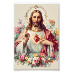 Impression Photo Cœur Sacré de Jésus Chrétien Traditionnel Catholiq