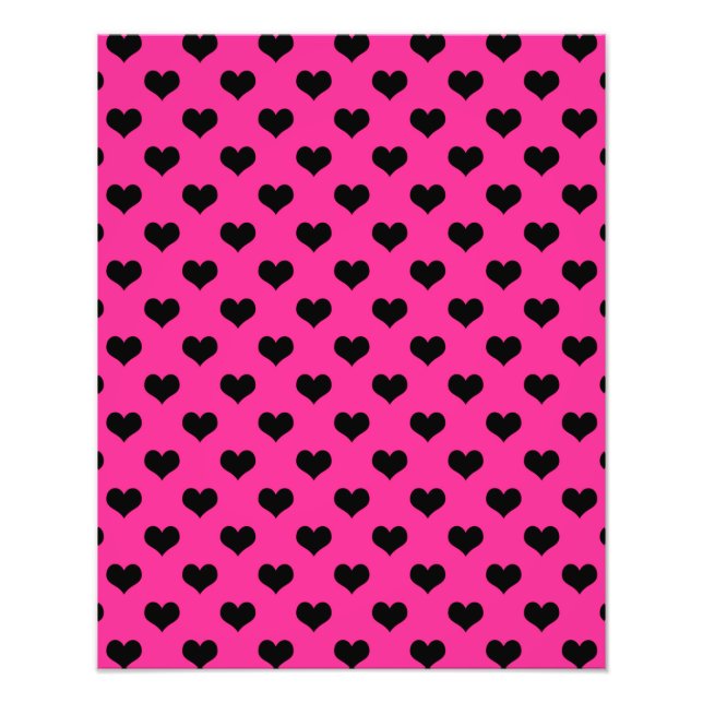 Impression Photo Coeurs noirs Arrière - plan rose chaud Polka Dot H (Devant)