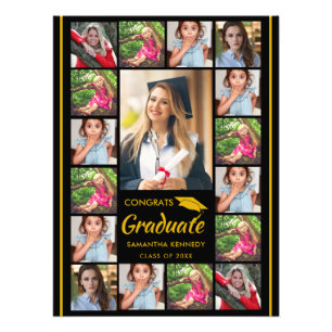 Impression Photo Collage de 17 photos Félicitations au diplômé Noir