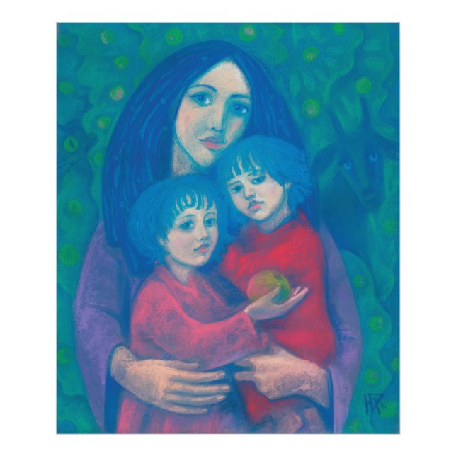 Impression Photo Conte de fées de nuit, mère & enfants art journée  (Devant)