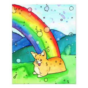 Impression Photo Corgi À La Fin De L'Aquarelle Arc-En-Ciel Imprimer