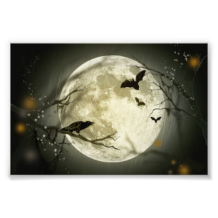 Impression Photo Corneilles Éffrayantes de la Lune d'Halloween
