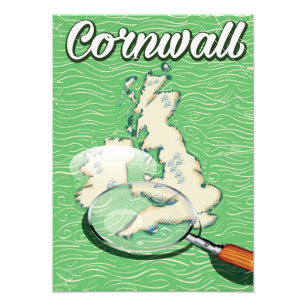 Impression Photo cornwall map affiche de voyage vintage