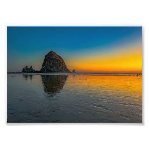 Impression Photo Coucher de soleil à Haystack Rock sur Cannon Beach