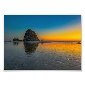 Impression Photo Coucher de soleil à Haystack Rock sur Cannon Beach
