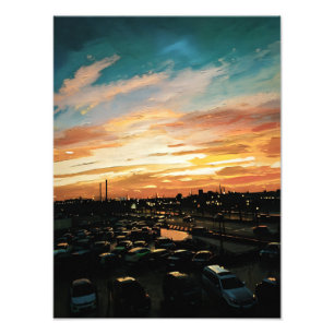 Impression Photo Coucher de soleil animé sur le paysage et le terra
