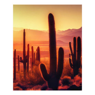 Impression Photo Coucher de soleil de cactus du désert de l'Arizona