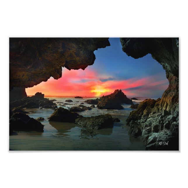 Impression Photo Coucher de soleil de la Grotte de mer Leo Carrillo (Devant)