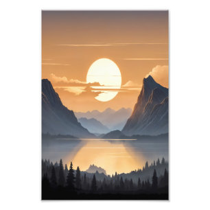 Impression Photo Coucher de soleil doré sur Majestic Mountain Paysa