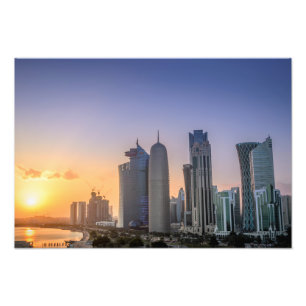 Impression Photo Coucher de soleil sur la ville de Doha, Qatar