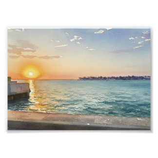 Impression Photo Coucher de soleil sur le port