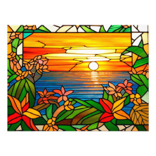 Impression Photo Coucher de soleil tropical sur l'horizon de l'océa