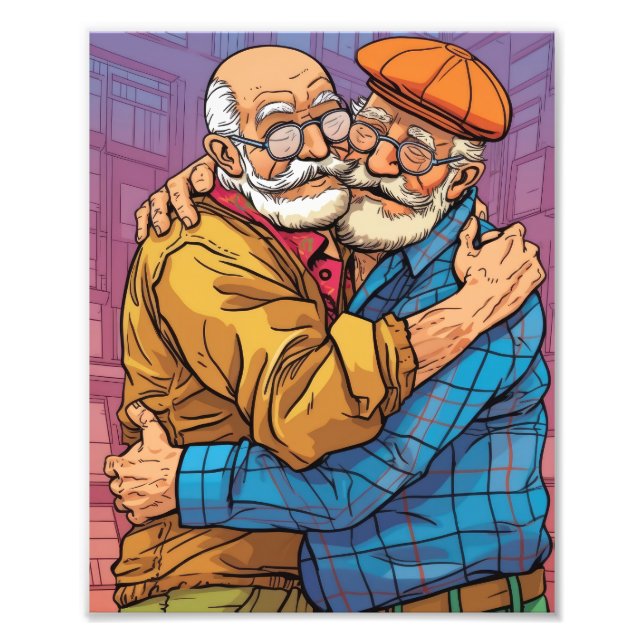 Impression Photo Couple gay blanc âgé Vieux Homme Gay Love (Devant)