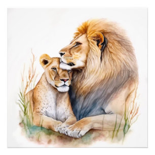 Impression Photo Couple lion mâle & femelle amoureux des lions